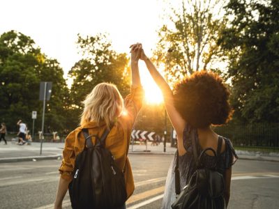 Happy girls going to a concert in Milano